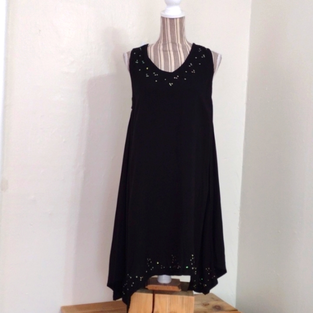 Model France Black Sleeveless Shift Dress w Sequin